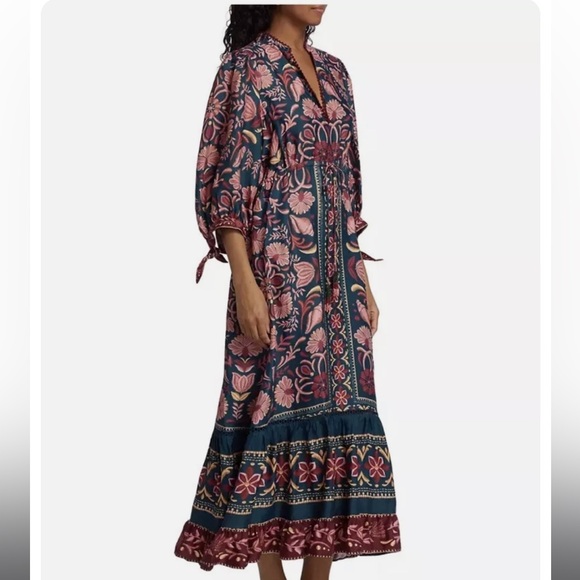 Farm Rio Seashell Tapestry 3/4 sleeve maxi dress - Picture 2 of 3